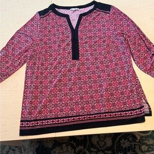 Printed Pink Black-Trim Women's Tunic Top